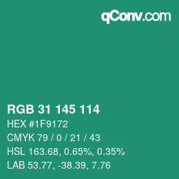 Color code: RGB 31 145 114 | qconv.com