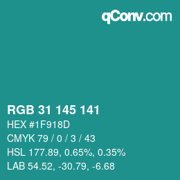 Color code: RGB 31 145 141 | qconv.com