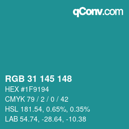 Color code: RGB 31 145 148 | qconv.com