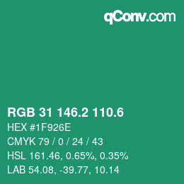 カラーコード: RGB 31 146.2 110.6 | qconv.com