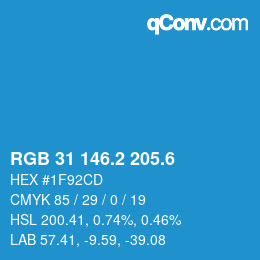カラーコード: RGB 31 146.2 205.6 | qconv.com