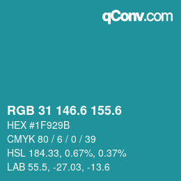 カラーコード: RGB 31 146.6 155.6 | qconv.com