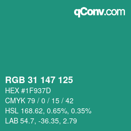 Color code: RGB 31 147 125 | qconv.com