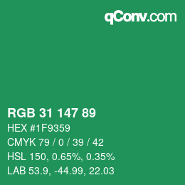 Color code: RGB 31 147 89 | qconv.com
