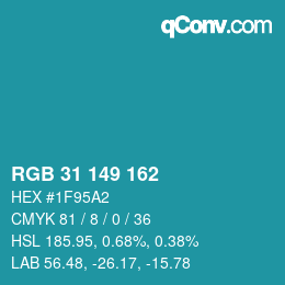 Color code: RGB 31 149 162 | qconv.com