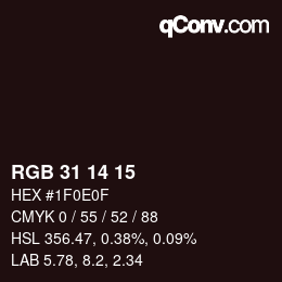 Color code: RGB 31 14 15 | qconv.com