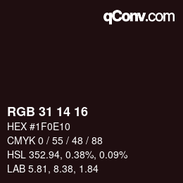 Color code: RGB 31 14 16 | qconv.com