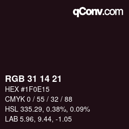 Color code: RGB 31 14 21 | qconv.com
