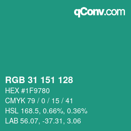 Color code: RGB 31 151 128 | qconv.com