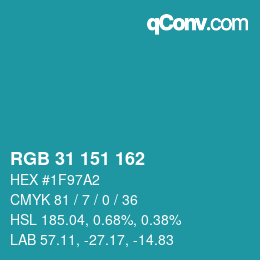 Color code: RGB 31 151 162 | qconv.com