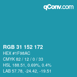カラーコード: RGB 31 152 172 | qconv.com