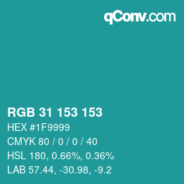 Color code: RGB 31 153 153 | qconv.com