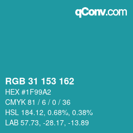Color code: RGB 31 153 162 | qconv.com