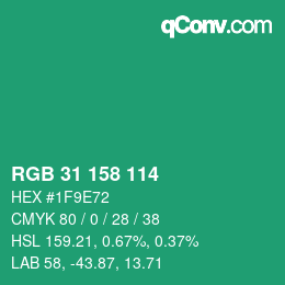 颜色代码: RGB 31 158 114 | qconv.com