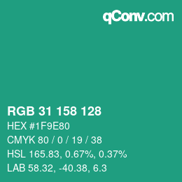 颜色代码: RGB 31 158 128 | qconv.com