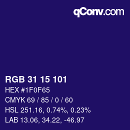 Color code: RGB 31 15 101 | qconv.com