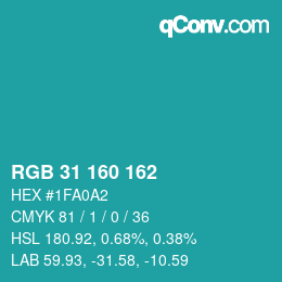 カラーコード: RGB 31 160 162 | qconv.com