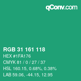 Color code: RGB 31 161 118 | qconv.com