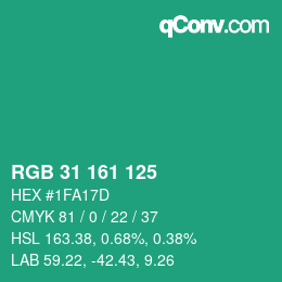 Color code: RGB 31 161 125 | qconv.com