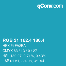 カラーコード: RGB 31 162.4 186.4 | qconv.com