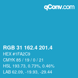 カラーコード: RGB 31 162.4 201.4 | qconv.com