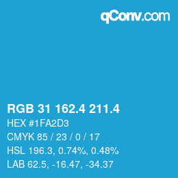 カラーコード: RGB 31 162.4 211.4 | qconv.com