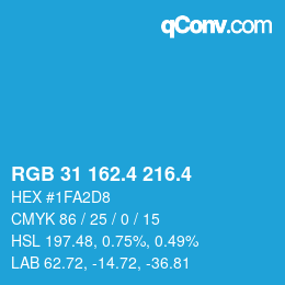 カラーコード: RGB 31 162.4 216.4 | qconv.com