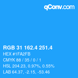 カラーコード: RGB 31 162.4 251.4 | qconv.com