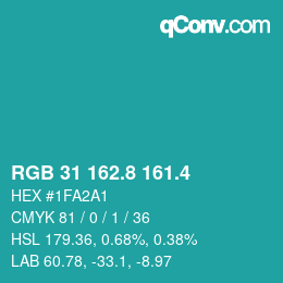 カラーコード: RGB 31 162.8 161.4 | qconv.com