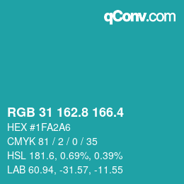 カラーコード: RGB 31 162.8 166.4 | qconv.com