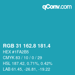 カラーコード: RGB 31 162.8 181.4 | qconv.com