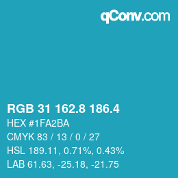 カラーコード: RGB 31 162.8 186.4 | qconv.com