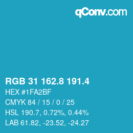カラーコード: RGB 31 162.8 191.4 | qconv.com