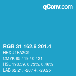 カラーコード: RGB 31 162.8 201.4 | qconv.com