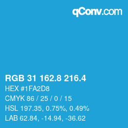 カラーコード: RGB 31 162.8 216.4 | qconv.com