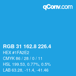 カラーコード: RGB 31 162.8 226.4 | qconv.com