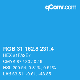 カラーコード: RGB 31 162.8 231.4 | qconv.com
