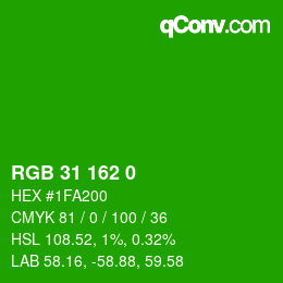 Color code: RGB 31 162 0 | qconv.com