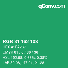 カラーコード: RGB 31 162 103 | qconv.com