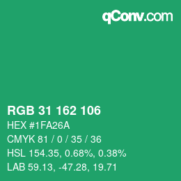 カラーコード: RGB 31 162 106 | qconv.com