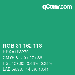 Color code: RGB 31 162 118 | qconv.com