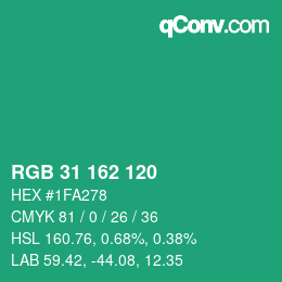 Color code: RGB 31 162 120 | qconv.com