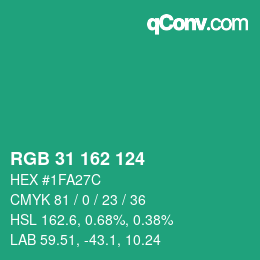 Color code: RGB 31 162 124 | qconv.com