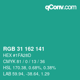 Color code: RGB 31 162 141 | qconv.com