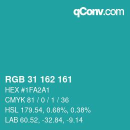 Color code: RGB 31 162 161 | qconv.com