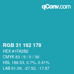 Color code: RGB 31 162 178 | qconv.com