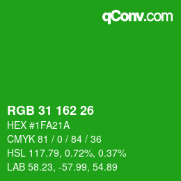 カラーコード: RGB 31 162 26 | qconv.com