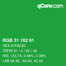 カラーコード: RGB 31 162 61 | qconv.com