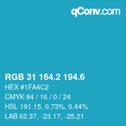 カラーコード: RGB 31 164.2 194.6 | qconv.com