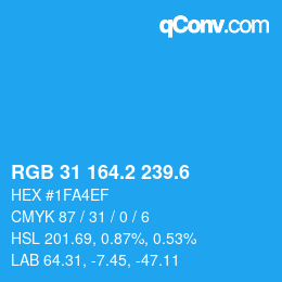 カラーコード: RGB 31 164.2 239.6 | qconv.com
